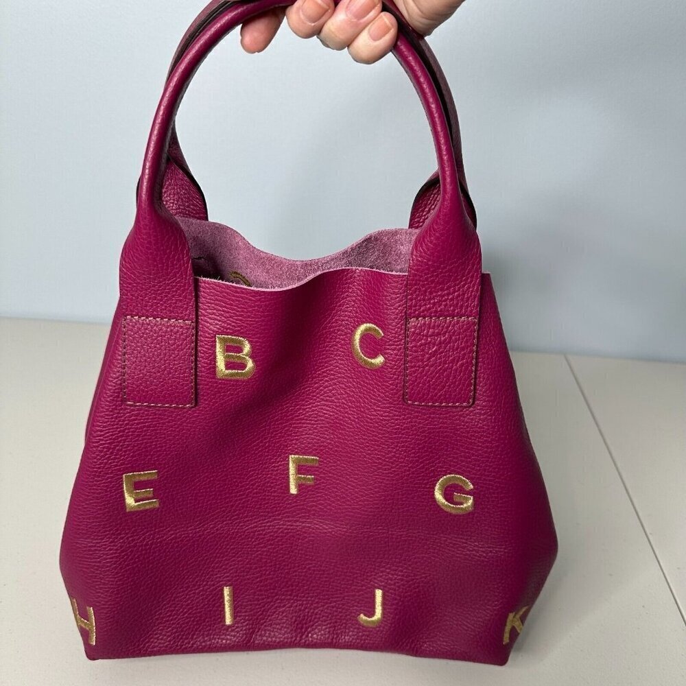Nur‎ Donatella Lucchi Pink Leather Tote Bag Embroidered Alphabet Letters